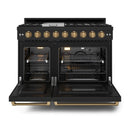 Gordon Ramsay by Thor Kitchen 3-Piece Appliance Package - 48-Inch Gas Range with Liquid Propane Kit with Double Oven, 36-Inch Refrigerator, and Dishwasher in Black with Bronze Trim