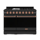 Gordon Ramsay by Thor Kitchen 3-Piece Appliance Package - 48-Inch Gas Range with Liquid Propane Kit with Double Oven, 36-Inch Refrigerator, and Dishwasher in Black with Rose Gold Trim