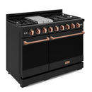 Gordon Ramsay by Thor Kitchen 3-Piece Appliance Package - 48-Inch Gas Range with Liquid Propane Kit with Double Oven, 36-Inch Refrigerator, and Dishwasher in Black with Rose Gold Trim