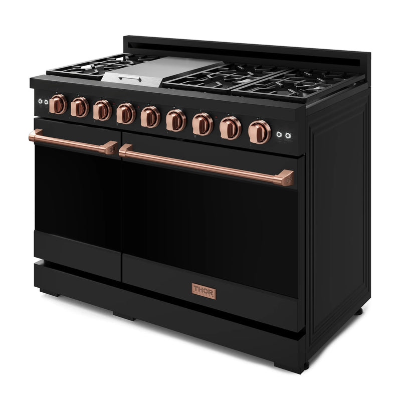 Gordon Ramsay by Thor Kitchen 48-Inch Professional Natural Gas Range with Double Oven in Black with Rose Gold Trim (RSG48EB-RSG)