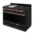 Gordon Ramsay by Thor Kitchen 3-Piece Appliance Package - 48-Inch Gas Range with Liquid Propane Kit with Double Oven, 36-Inch Refrigerator, and Dishwasher in Black with Rose Gold Trim