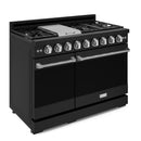 Gordon Ramsay by Thor Kitchen 3-Piece Appliance Package - 48-Inch Gas Range with Liquid Propane Kit with Double Oven, 36-Inch Refrigerator, and Dishwasher in Black with Stainless Steel Trim