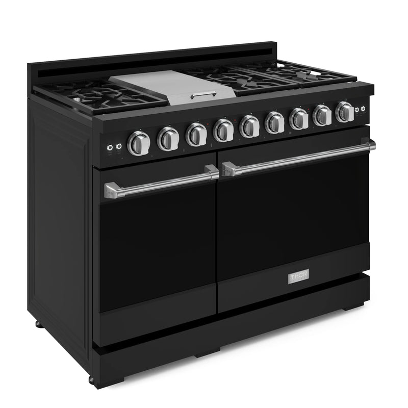 Gordon Ramsay by Thor Kitchen 48-Inch Professional Natural Gas Range with Double Oven in Black with Stainless Steel Trim (RSG48EB-SS)