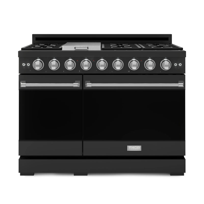Gordon Ramsay by Thor Kitchen 48-Inch Professional Natural Gas Range with Double Oven in Black with Stainless Steel Trim (RSG48EB-SS)