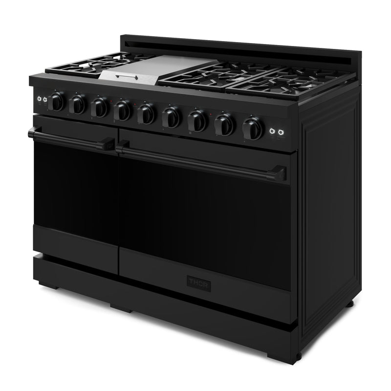 Thor Kitchen Gordon Ramsay Series 48-Inch Professional Natural Gas Range with Double Oven in Black (RSG48EB)