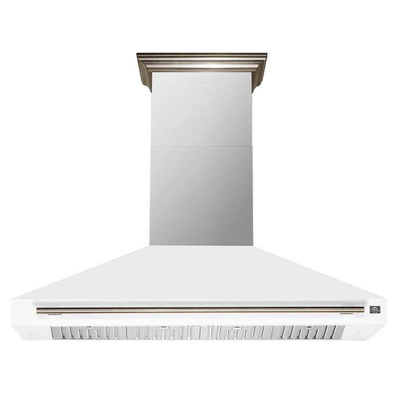 Forno Aria 60-Inch Wall Mount Range Hood in White with Brass Handle (FRHWM5095-60WHT)