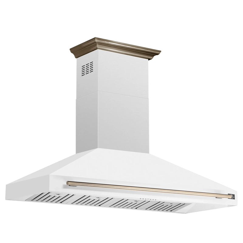 Forno Aria 60-Inch Wall Mount Range Hood in White with Brass Handle (FRHWM5095-60WHT)