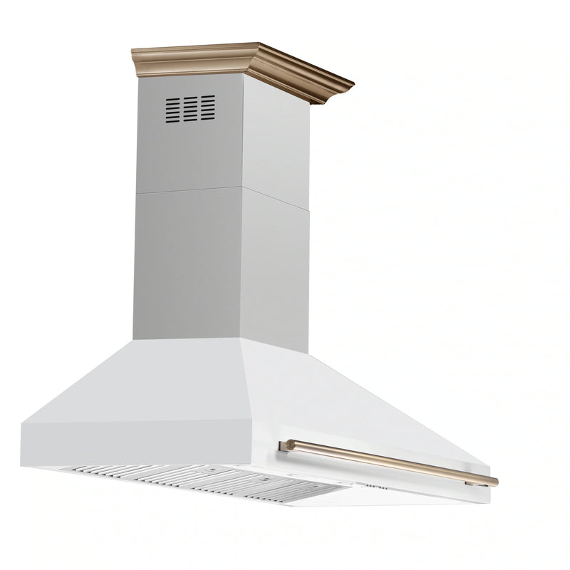 Forno Aria 60-Inch Wall Mount Range Hood in White with Brass Handle (FRHWM5095-60WHT)