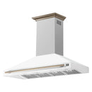 Forno Aria 60-Inch Wall Mount Range Hood in White with Brass Handle (FRHWM5095-60WHT)