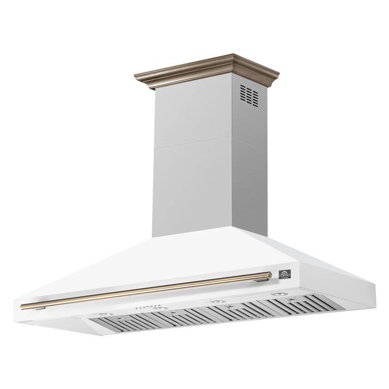 Forno Aria 60-Inch Wall Mount Range Hood in White with Brass Handle (FRHWM5095-60WHT)