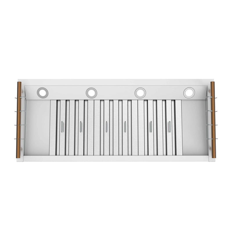 Forno Venezia 48-Inch Wall Mounted Range Hood with Touch Controls and Baffle Filters in White with Antique Brass Handle (FRHWM5503-48WHT)