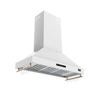 Forno Venezia 48-Inch Wall Mounted Range Hood with Touch Controls and Baffle Filters in White with Antique Brass Handle (FRHWM5503-48WHT)