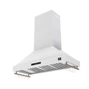 Forno Venezia 48-Inch Wall Mounted Range Hood with Touch Controls and Baffle Filters in White with Antique Brass Handle (FRHWM5503-48WHT)