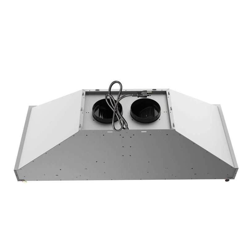 Forno Venezia 48-Inch Wall Mounted Range Hood with Touch Controls and Baffle Filters in White with Antique Brass Handle (FRHWM5503-48WHT)
