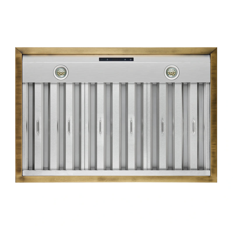 Forno Vittorio 36-Inch 600 CFM Wall Mount Range Hood in White with Antique Brass Trim (FRHWM5078-36WHT)