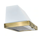 Forno Antico 5-Piece Appliance Package - 36-Inch Dual Fuel Range, 36-Inch Hood, 36-Inch Refrigerator, 24-Inch Dishwasher, & 24-Inch Microwave Oven in White with Antique Brass Trim