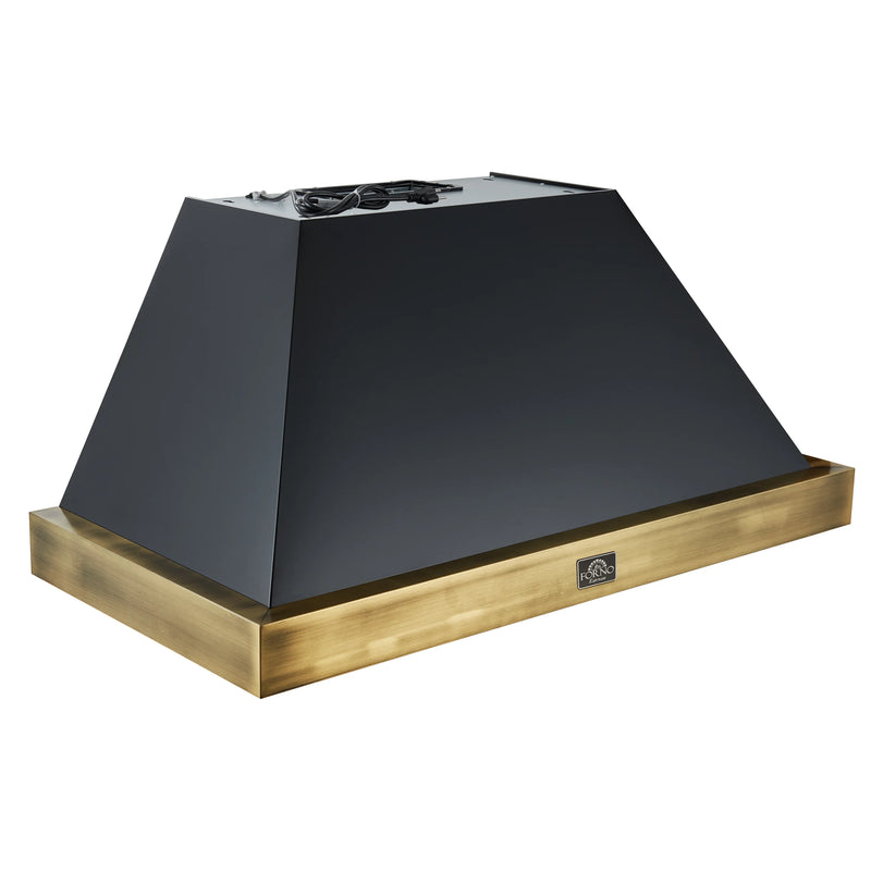 Forno Vittorio 48-Inch 600 CFM Wall Mount Range Hood in Black with Antique Brass Trim (FRHWM5078-48BLK)