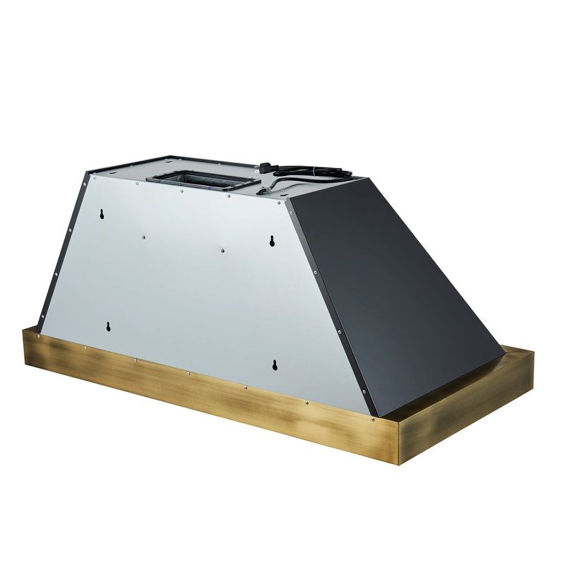 Forno Vittorio 48-Inch 600 CFM Wall Mount Range Hood in Black with Antique Brass Trim (FRHWM5078-48BLK)