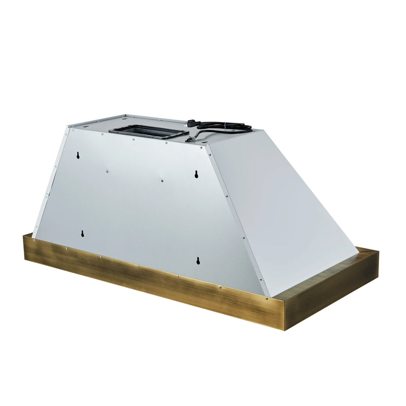 Forno Antico 2-Piece Appliance Package - 48-Inch Dual Fuel Range & 48-Inch Wall Mount Range Hood in White with Antique Brass Trim