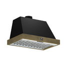 Forno Galiano 5-Piece Appliance Package - 36-Inch Gas Range, 36-Inch Hood, 36-Inch Refrigerator, 24-Inch Dishwasher, & 30-Inch Microwave Drawer in Black with Antique Brass Trim