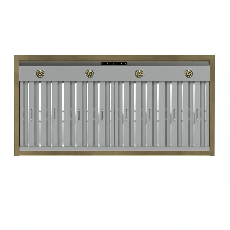 Forno Galiano 5-Piece Appliance Package - 48-Inch Gas Range, 48-Inch Hood, 36-Inch Refrigerator, 24-Inch Dishwasher, & 30-Inch Microwave Oven in Black with Antique Brass Trim