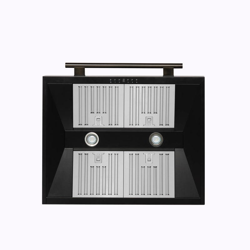 Forno Aria 30-Inch Wall Mount Range Hood in Black with Brass Handle (FRHWM5095-30BLK)