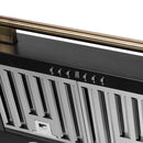 Forno 4-Piece Appliance Package - 30-Inch Espresso Gas Range , Wall Mount Range Hood, 60-Inch Built-In Convertible Refrigerator, and Dishwasher in Black with Antique Brass Handle