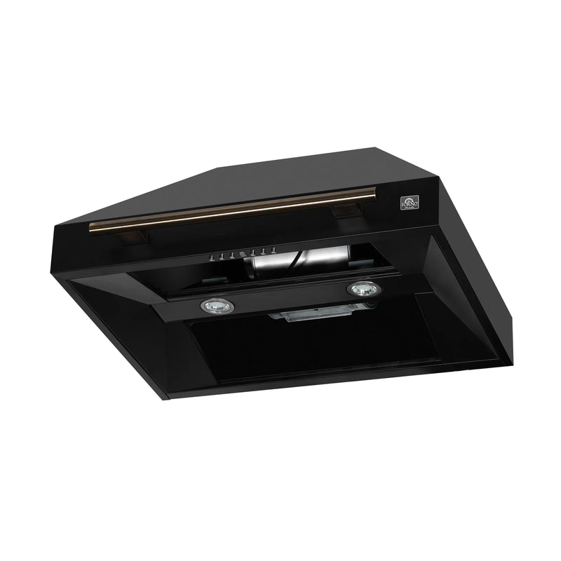 Forno Aria 30-Inch Wall Mount Range Hood in Black with Brass Handle (FRHWM5095-30BLK)