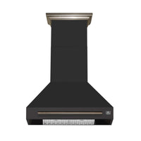 Forno Aria 30-Inch Wall Mount Range Hood in Black with Brass Handle (FRHWM5095-30BLK)