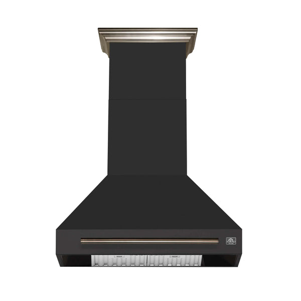 Forno Aria 30-Inch Wall Mount Range Hood in Black with Brass Handle (FRHWM5095-30BLK)