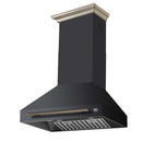 Forno Aria 30-Inch Wall Mount Range Hood in Black with Brass Handle (FRHWM5095-30BLK)