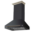 Forno 4-Piece Appliance Package - 30-Inch Espresso Gas Range , Wall Mount Range Hood, 60-Inch Built-In Convertible Refrigerator, and Dishwasher in Black with Antique Brass Handle