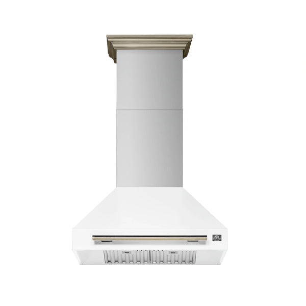 Forno Aria 30-Inch Wall Mount Range Hood in White with Brass Handle (FRHWM5095-30WHT)