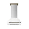 Forno Aria 30-Inch Wall Mount Range Hood in White with Brass Handle (FRHWM5095-30WHT)
