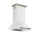 Forno 4-Piece Appliance Package - 30-Inch Electric Range, Wall Mount Range Hood, 36-Inch Refrigerator, and Dishwasher in White with Antique Brass Handle