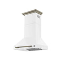 Forno 5-Piece Appliance Package - 30-Inch Electric Range, Wall Mount Range Hood, 36-Inch Refrigerator, Dishwasher, and 24-Inch Microwave Drawer in White with Antique Brass Handle