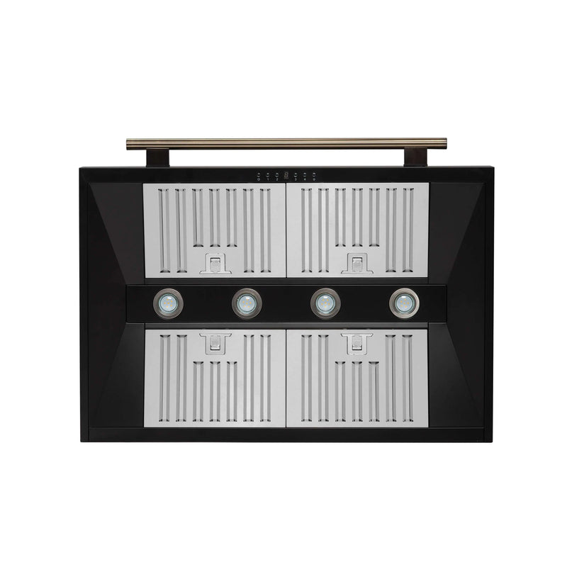 Forno Aria 36-Inch Wall Mount Range Hood in Black with Brass Handle (FRHWM5095-36BLK)