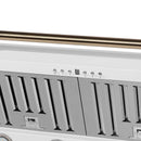 Forno 4-Piece Appliance Package - 36-Inch Dual Fuel Range, Wall Mount Range Hood, 60-Inch Built-In Convertible Refrigerator, and Dishwasher in White with Antique Brass Handle