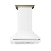 Forno Aria 36-Inch Wall Mount Range Hood in White with Brass Handle (FRHWM5095-36WHT)
