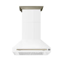 Forno 5-Piece Appliance Package - 36-Inch Dual Fuel Range, Wall Mount Range Hood, 36-Inch Refrigerator, Dishwasher, and 30-Inch Microwave Drawer in White with Antique Brass Handle