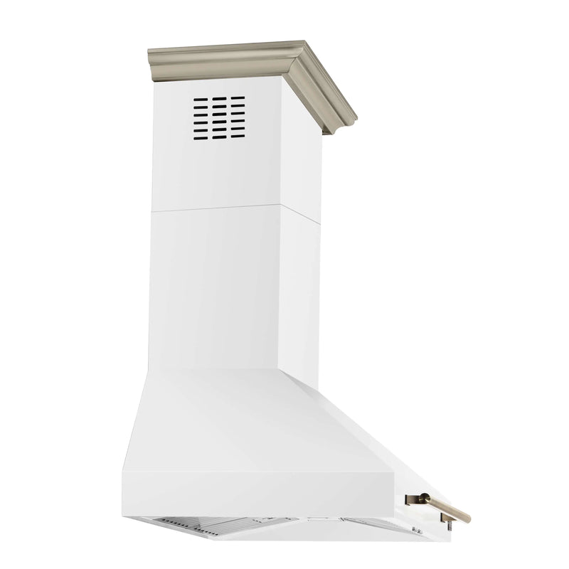 Forno Aria 36-Inch Wall Mount Range Hood in White with Brass Handle (FRHWM5095-36WHT)