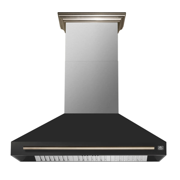 Forno Aria 48-Inch Wall Mount Range Hood in Black with Brass Handle (FRHWM5095-48BLK)