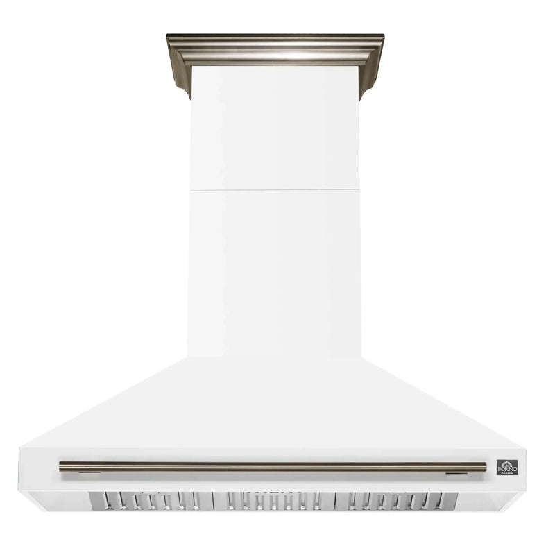 Forno Aria 48-Inch Wall Mount Range Hood in White with Brass Handle (FRHWM5095-48WHT)