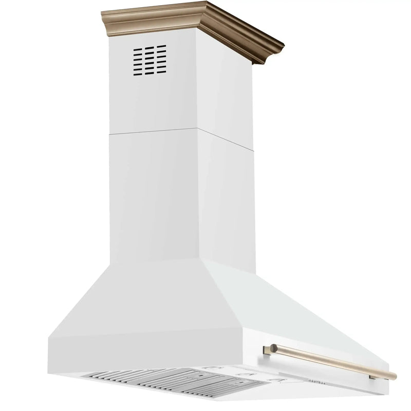 Forno Aria 48-Inch Wall Mount Range Hood in White with Brass Handle (FRHWM5095-48WHT)
