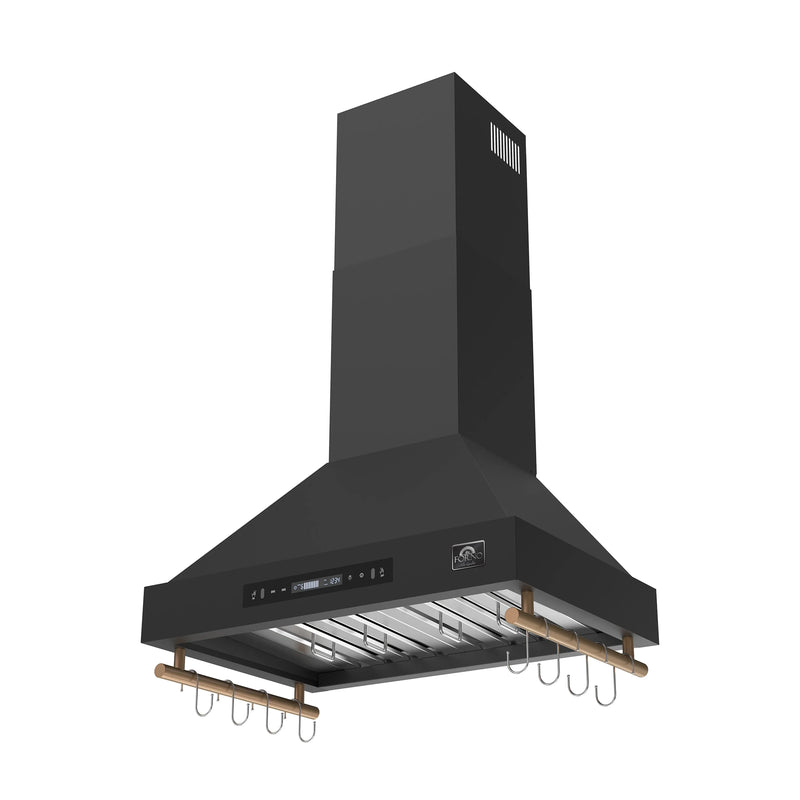 Forno Venezia 30-Inch Wall-Mounted Range Hood in Black with Antique Brass Trim (FRHWM5503-30BLK)