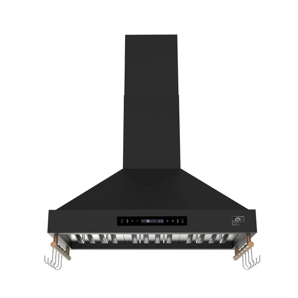 Forno Venezia 36-Inch Wall-Mounted Range Hood in Black with Antique Brass Trim (FRHWM5503-36BLK)