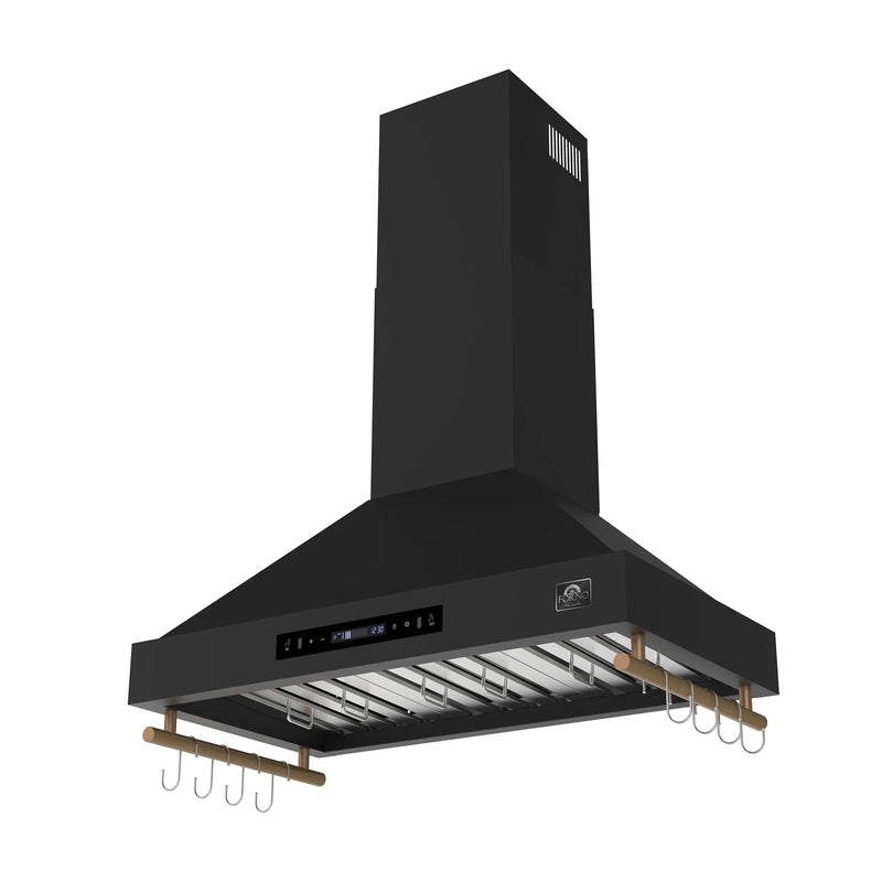 Forno Venezia 36-Inch Wall-Mounted Range Hood in Black with Antique Brass Trim (FRHWM5503-36BLK)