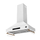 Forno Venezia 36-Inch Wall-Mounted Range Hood in White with Antique Brass Trim (FRHWM5503-36WHT)