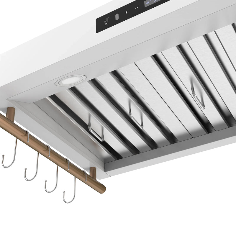 Forno Venezia 36-Inch Wall-Mounted Range Hood in White with Antique Brass Trim (FRHWM5503-36WHT)