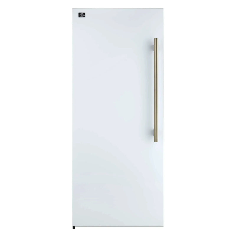 Forno 3-Piece Appliance Package - 36-Inch Antico Dual Fuel Range, 60-Inch Refrigerator, Dishwasher in White with Antique Brass Handle